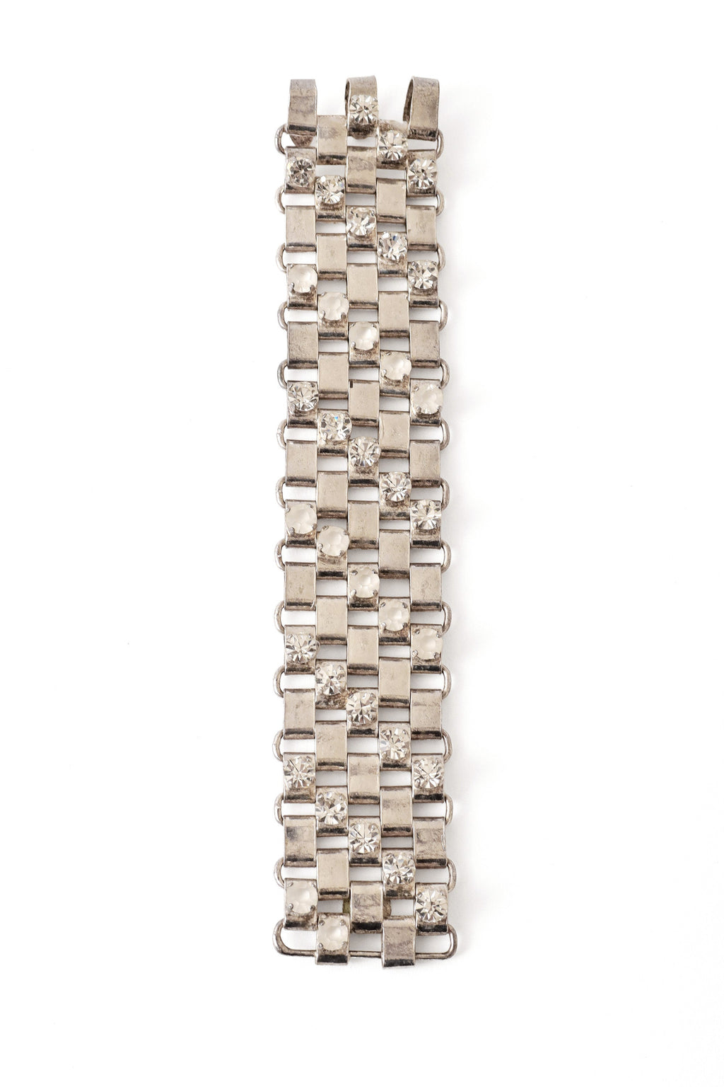Woven Link Rhinestone Bracelet | Vintage Metal Cuff, Chainmail Design - 3