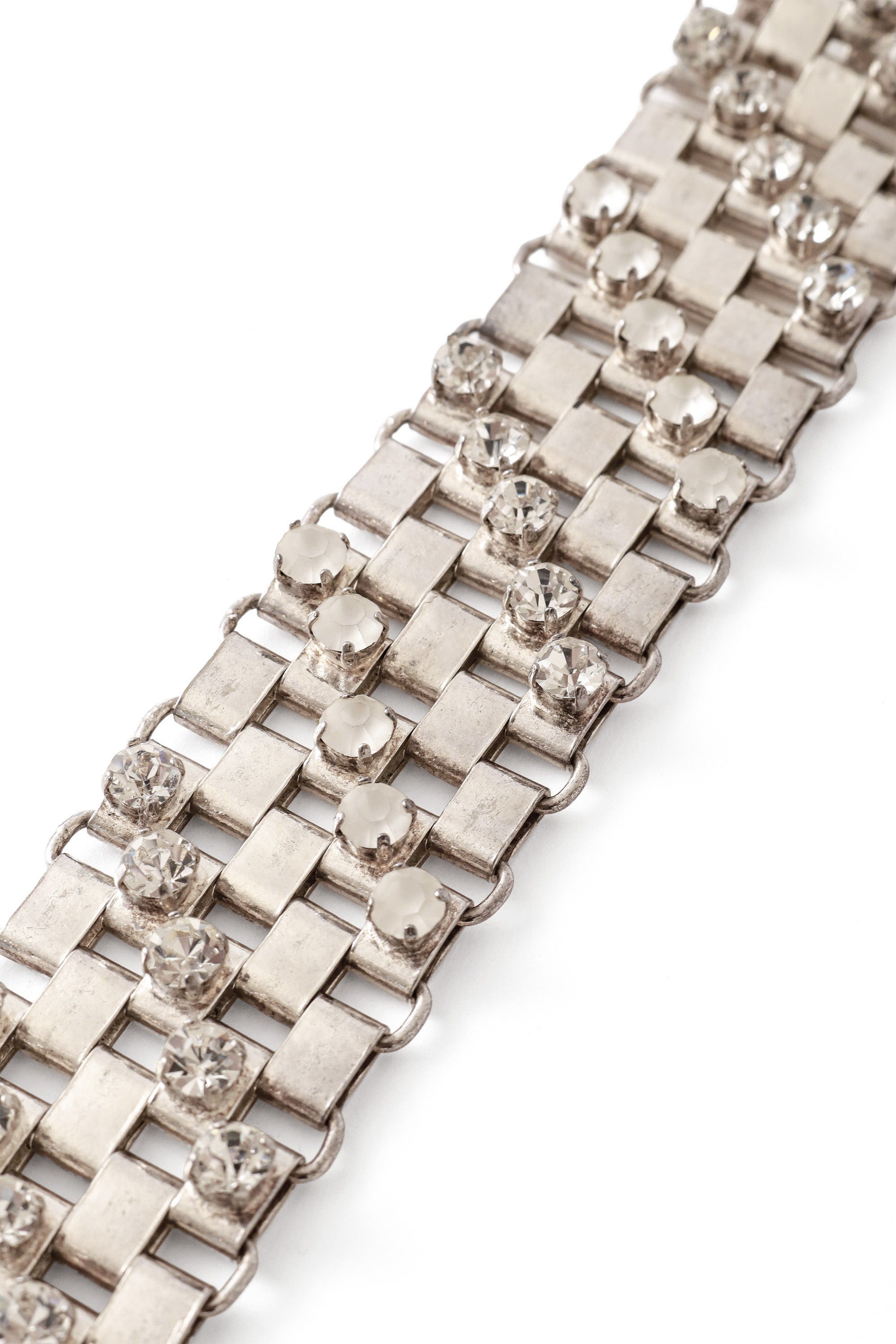Woven Link Rhinestone Bracelet | Vintage Metal Cuff, Chainmail Design - 4