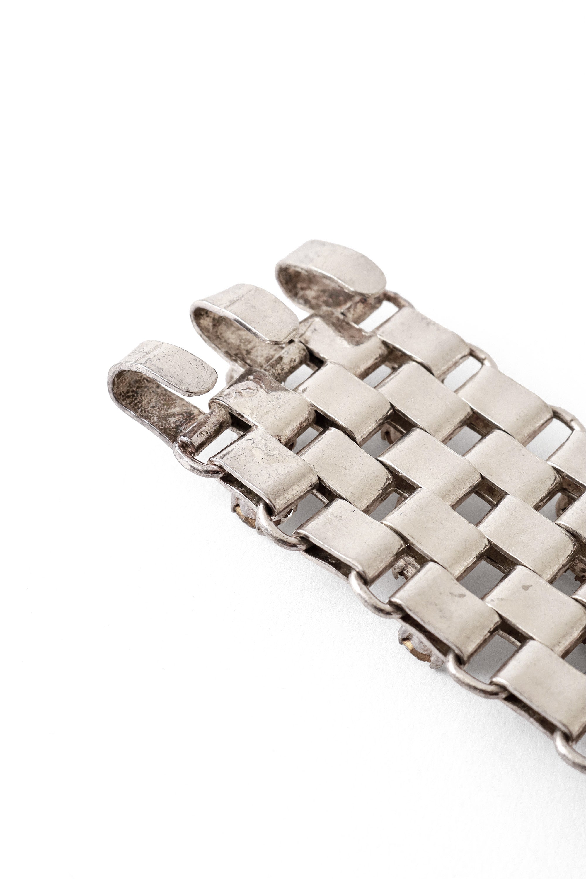 Woven Link Rhinestone Bracelet | Vintage Metal Cuff, Chainmail Design - 5