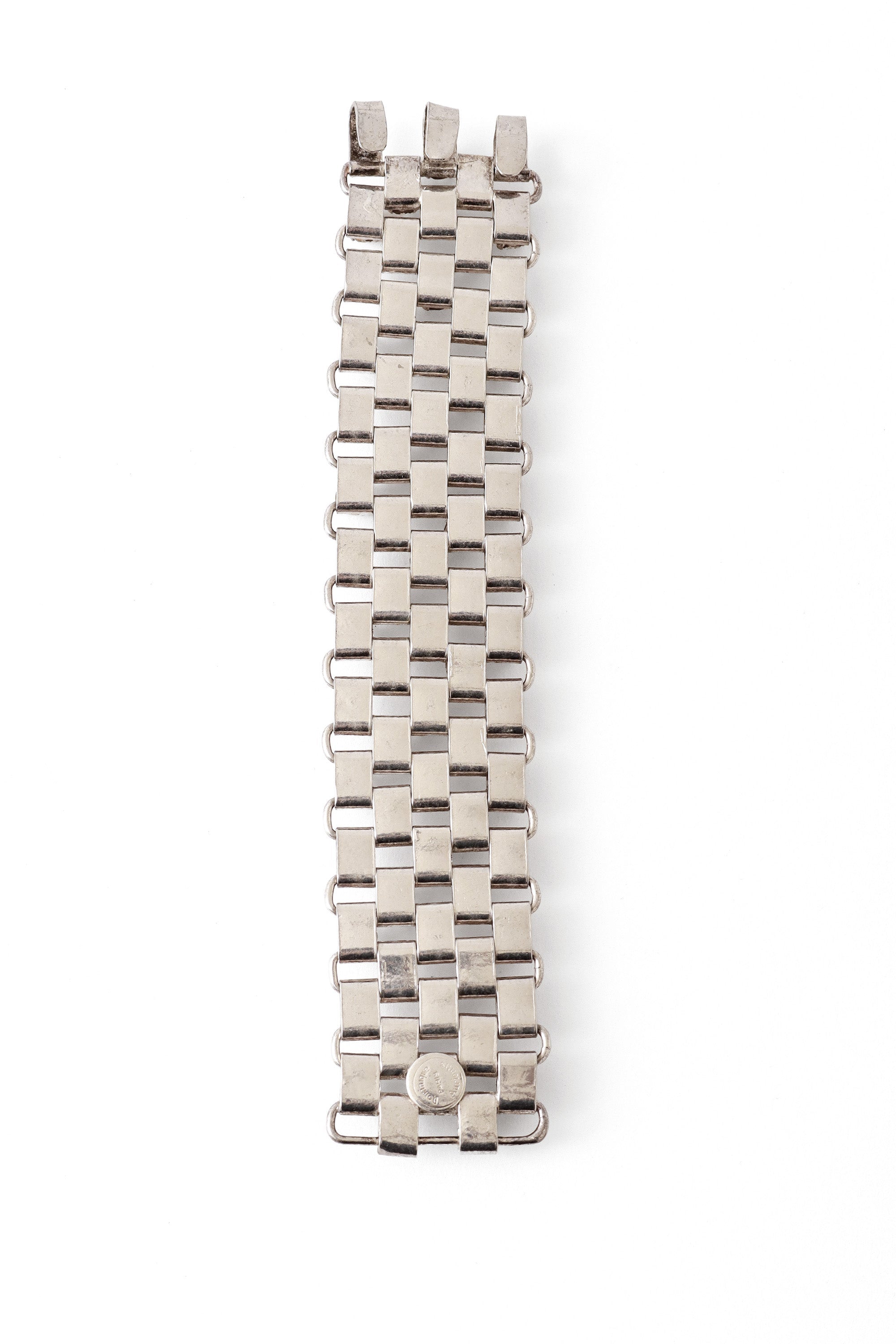 Woven Link Rhinestone Bracelet | Vintage Metal Cuff, Chainmail Design - 6