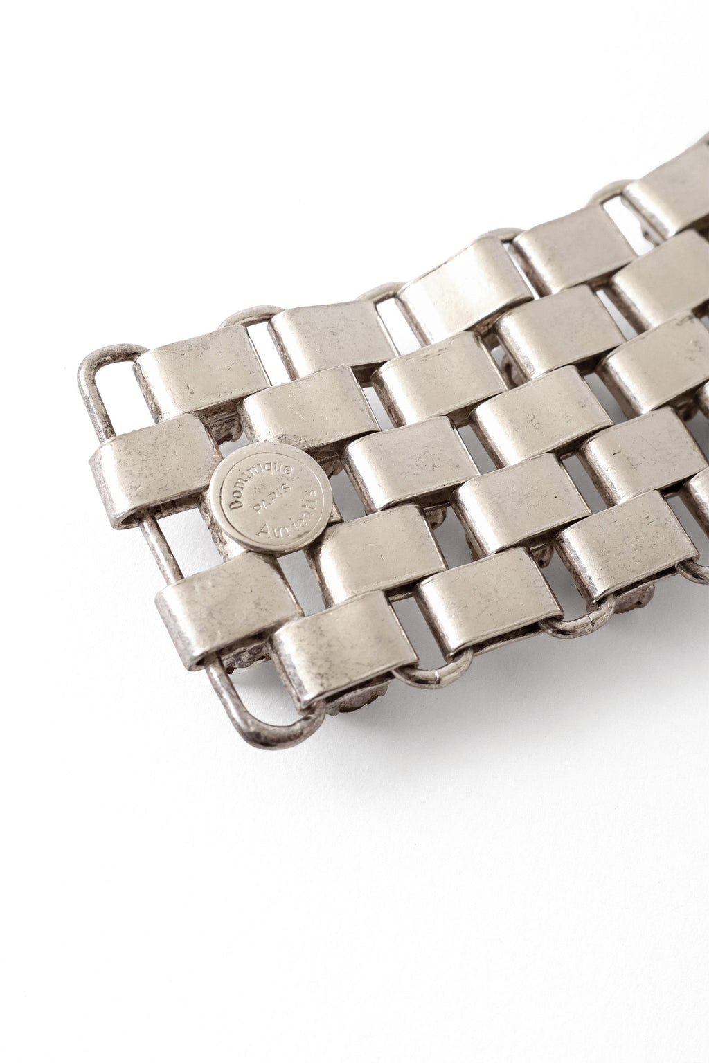 Woven Link Rhinestone Bracelet | Vintage Metal Cuff, Chainmail Design - 7